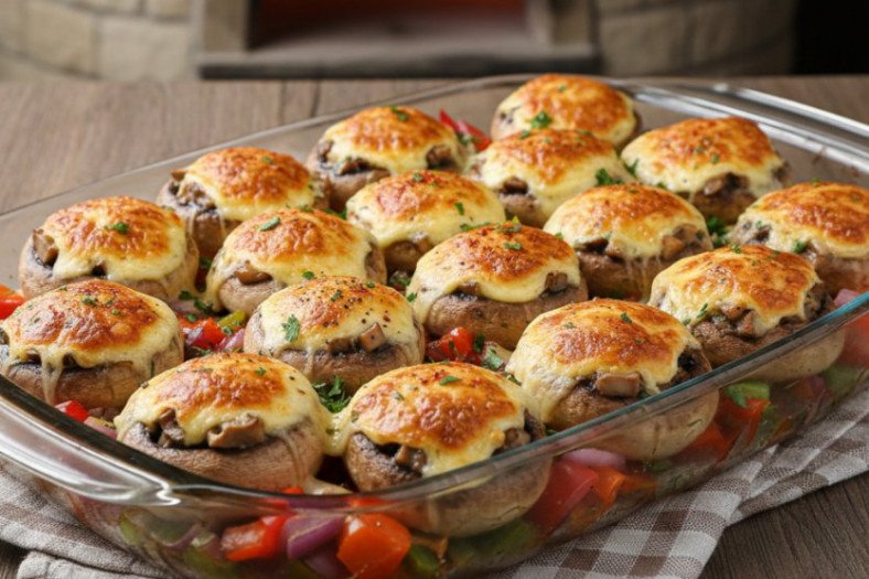Baked Mushrooms With Cheddar